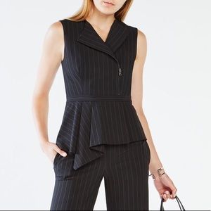 BCBG pinstripe peplum zip top